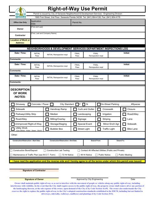 Right-of-Way Use Permit - City of Sarasota