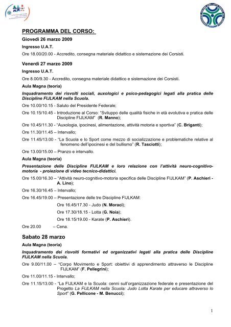 Clicca qui per il programma dettagliato del corso - Fijlkam