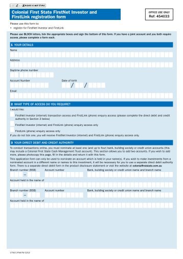 FirstNet Investor and FirstLink registration form - Colonial First State