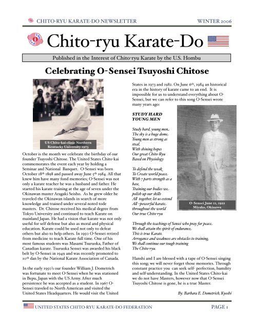 newsletter winter 2006 - United States Chito-ryu Karate Federation