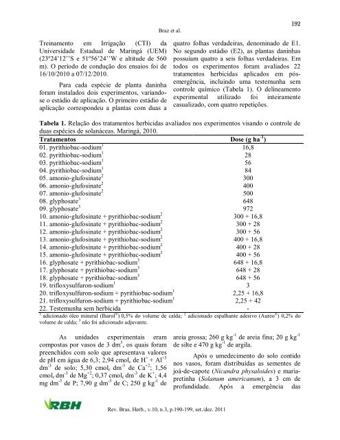 Controle de solanÃ¡ceas por herbicidas utilizados em algodoeiro ...