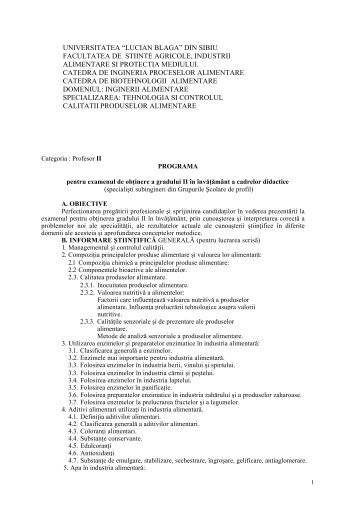 Profesor II - facultatea de stiinte agricole , industrie alimentara si ...