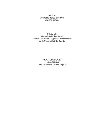 AA. VV. AntologÃ­a de los primeros estoicos ... - Historia Antigua