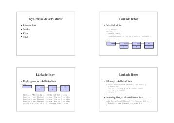 Dynamiska datastrukturer LÃ¤nkade listor LÃ¤nkade listor LÃ¤nkade listor