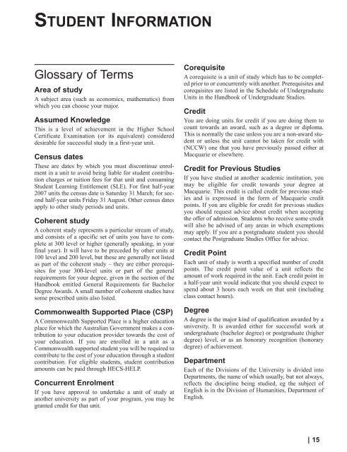 Glossary of Terms - Macquarie University Handbooks