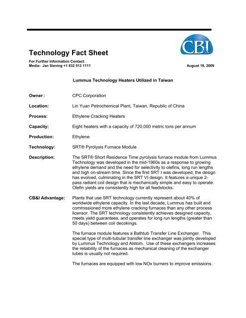Lummus Technology Heaters Utilized in Taiwan - CB&I