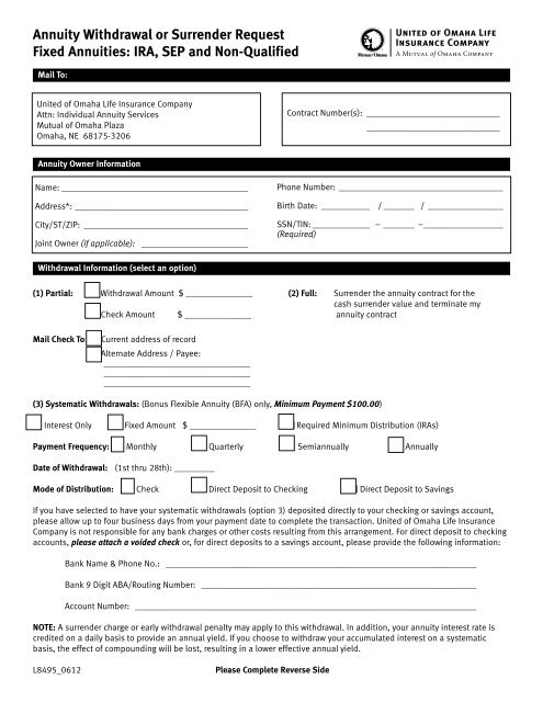 Annuity Withdrawal Or Surrender Request Fixed Mutual Of Omaha