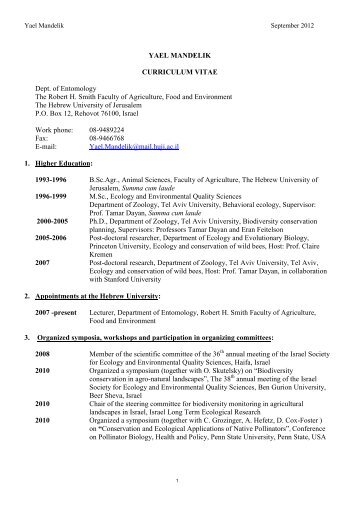 Yael Mandelik's CV