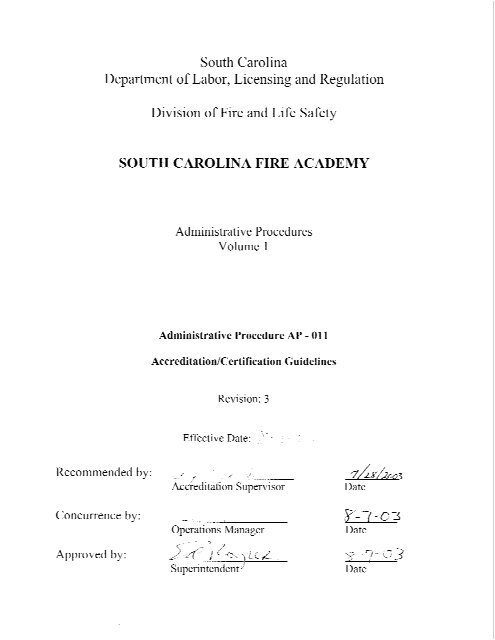 Accreditation/Certification Guidelines - South Carolina Fire Academy