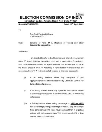 Scrutiny of Form 17 A - Chief Electoral Officer, Madhya Pradesh