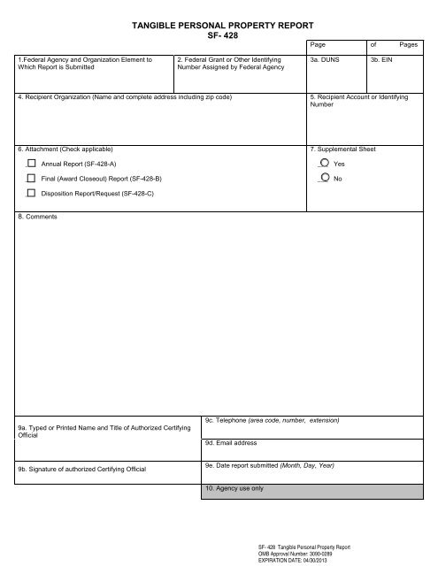 SF- 428 Tangible Personal Property Report - The White House