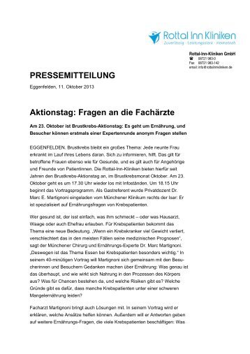 PRESSEMITTEILUNG Aktionstag: Fragen an die Fachärzte