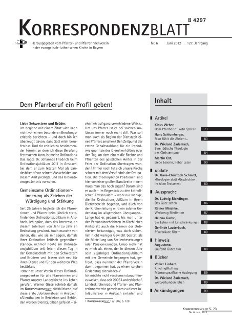 Ausgabe 2012 - Juni - Pfarrer- und Pfarrerinnenverein