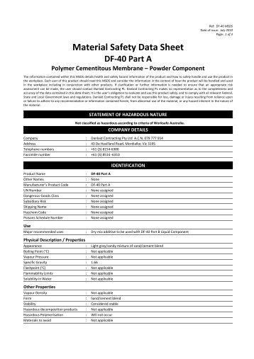 DF-40 Part A Material Safety Data Sheet - Danlaid Contracting