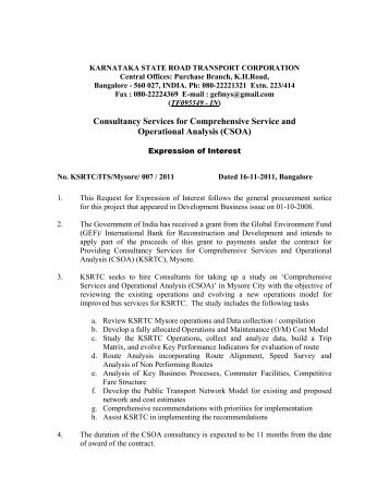 EOI for Comprehensive Service & Operational Analysis - KSRTC