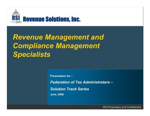 Revenue Solutions, Inc. - Federation of Tax Administrators