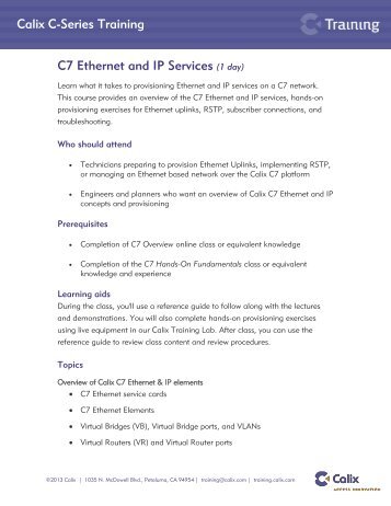 Calix C-Series Training C7 Ethernet and IP Services (1 day)