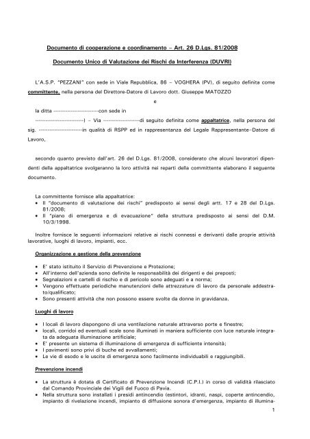 Documento di cooperazione e coordinamento â Art. 26 D.Lgs. 81 ...