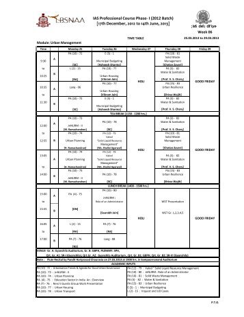 Time Table Week - 06. (Urban Management) - lbsnaa