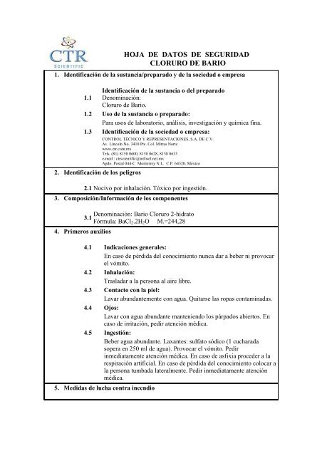 Cloruro de Bario MSDS - CTR Scientific