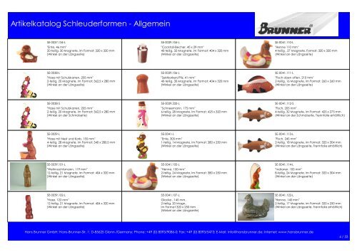 Artikelkatalog Schleuderformen - Allgemein - Hans Brunner GmbH