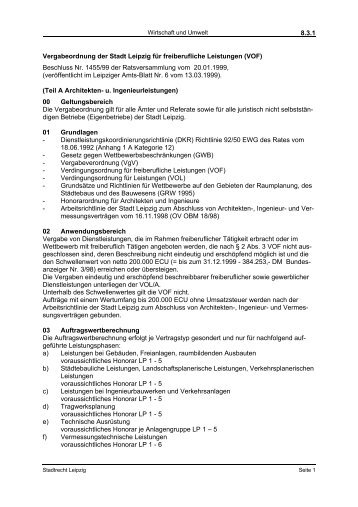 Vergabeordnung der Stadt Leipzig für freiberufliche Leistungen (VOF)