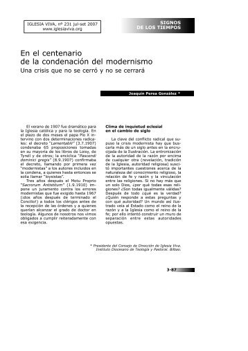 En el centenario de la condenación del modernismo - Iglesia Viva