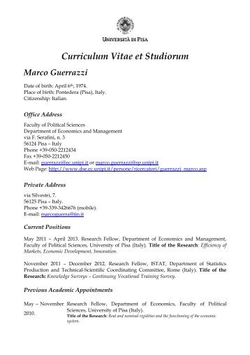 Curriculum Vitae et Studiorum - Dipartimento di Scienze Economiche