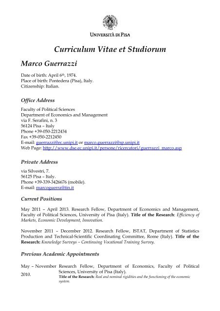 Curriculum Vitae et Studiorum - Dipartimento di Scienze Economiche