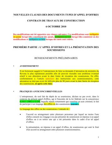 nouvelles clauses des documents types d'appel d'offres contrats de ...