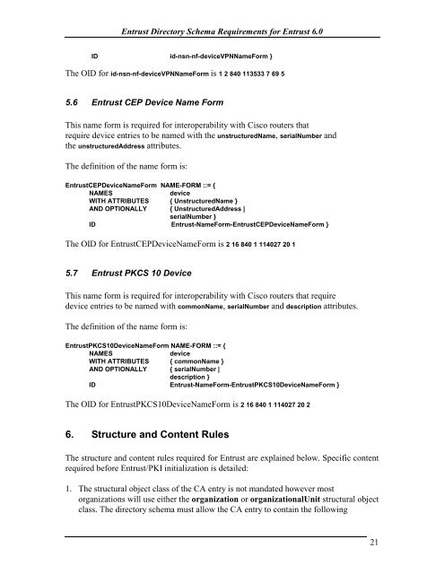 Entrust Directory Schema Requirements for Entrust 6.0