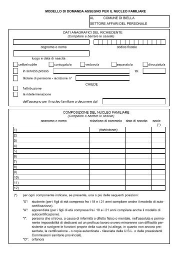 modello di domanda assegno per il nucleo ... - Comune di Biella