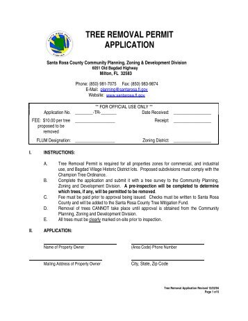 tree removal permit application - Santa Rosa County