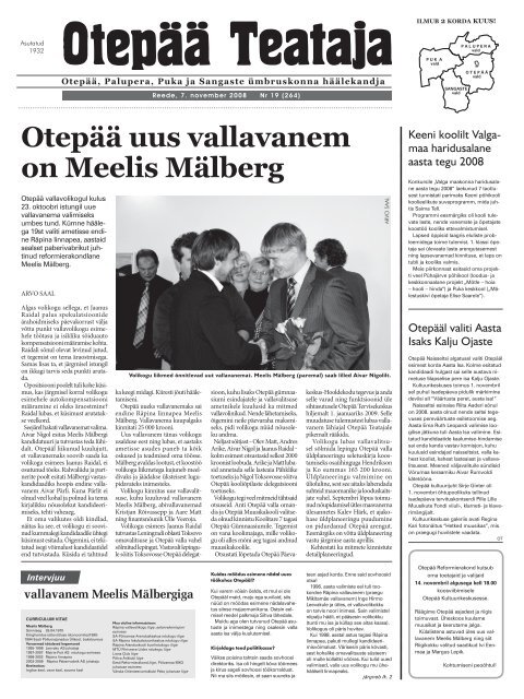 OtepÃ¤Ã¤ uus vallavanem on Meelis MÃ¤lberg - OtepÃ¤Ã¤ vald