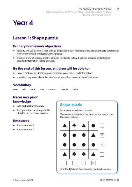 Problem solving with EYFS, Key Stage 1 and Key Stage 2 children ...