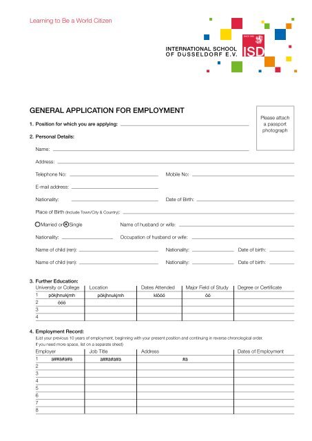 completed ISD application form - International School of Duesseldorf