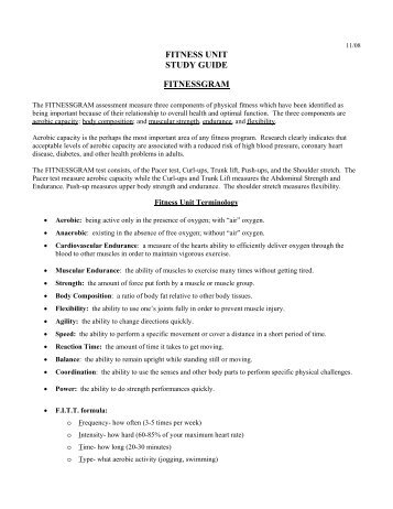 FITNESS UNIT STUDY GUIDE FITNESSGRAM