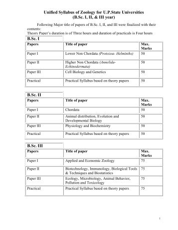 Unified Syllabus of Zoology for U.P.State Universities (B.Sc. I, II, & III ...