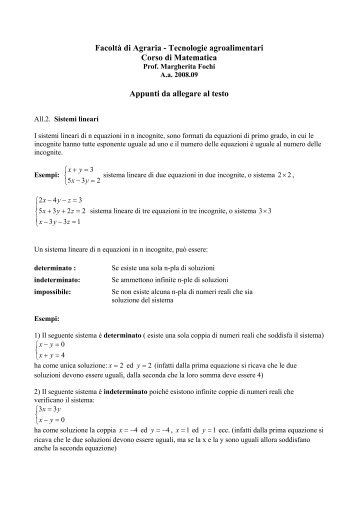 Appunti sulla risoluzione dei sistemi lineari e la ... - Matematica