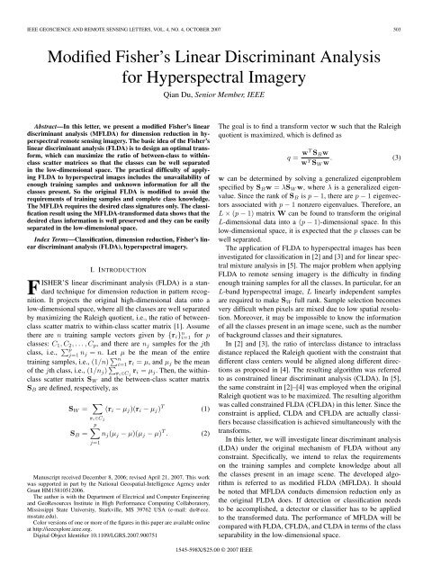 Modified Fisher's Linear Discriminant Analysis for ... - IEEE Xplore