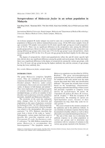 Seroprevalence of Malassezia furfur in an urban population - MJPath