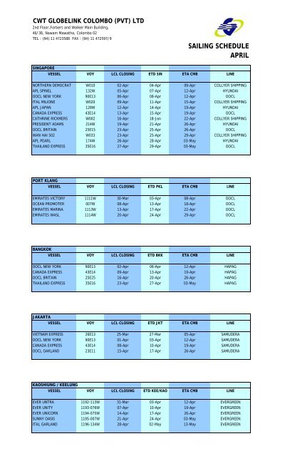 CWT Sailing Schedule-JAN 10 - CWT Globelink