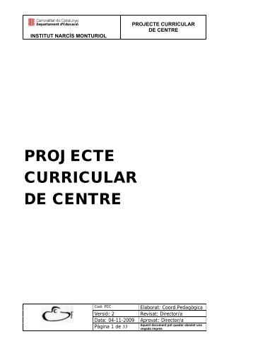 PROJECTE CURRICULAR DE CENTRE PCC - IES NarcÃ­s Monturiol