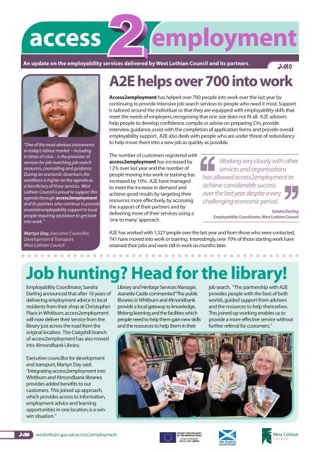 West Lothian Access2Employment newsletter - Employability in 
