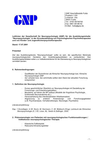 GNP Geschäftsstelle Fulda Postfach 1105 Lindenstr. 33a 36001 ...