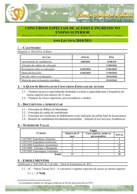 concursos especiais de acesso e ingresso no ensino superior ano ...