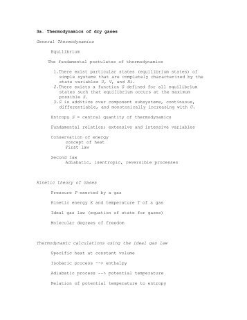 3a. Thermodynamics of dry gases General Thermodynamics ...