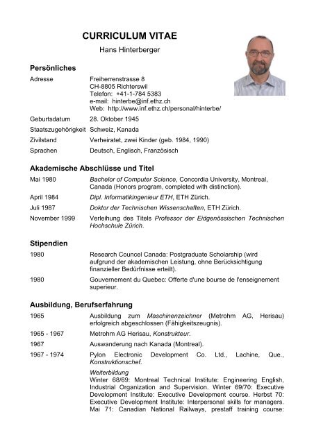 Curriculum Vitae Department Of Computer Science Eth Zurich