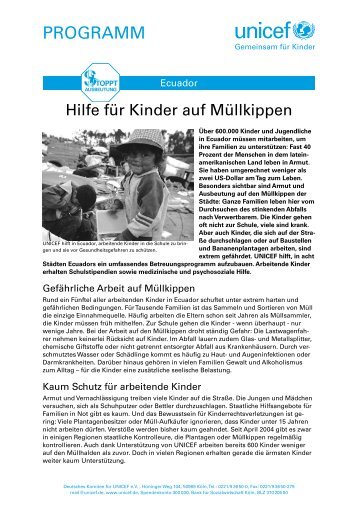 Ecuador: Kinderarbeit auf MÃƒÂ¼llkippen (pdf / 153 KB) - younicef.de