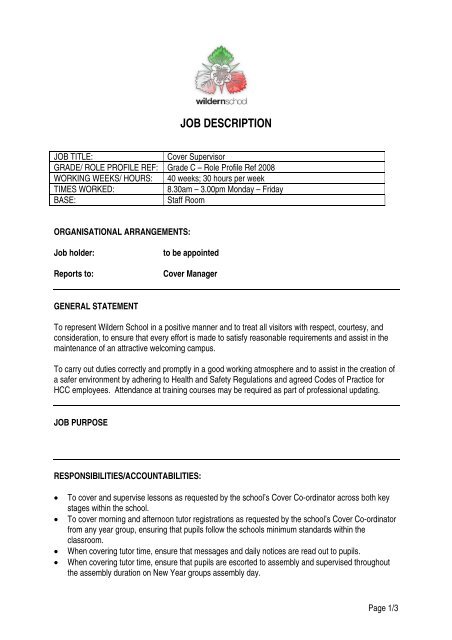 job description - Wildern School